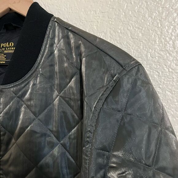 Polo Ralph Lauren Performance Metallic Quilted Bomber Jacket Satin Size L - Picture 5 of 15